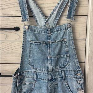 We The Free Light Blue Denim Short Overalls